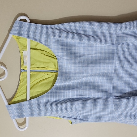 Sara Battaglia Checked Stretch Cotton Cloque A-Line Sleeveless Dress Blue sz 46 - Picture 3 of 7